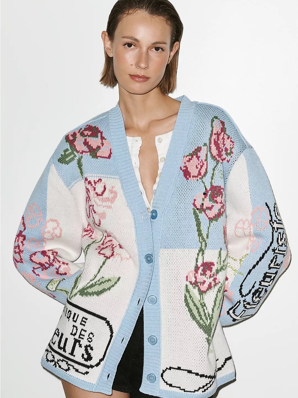 By Anthropologie Oversized Floral V-Neck Cardigan